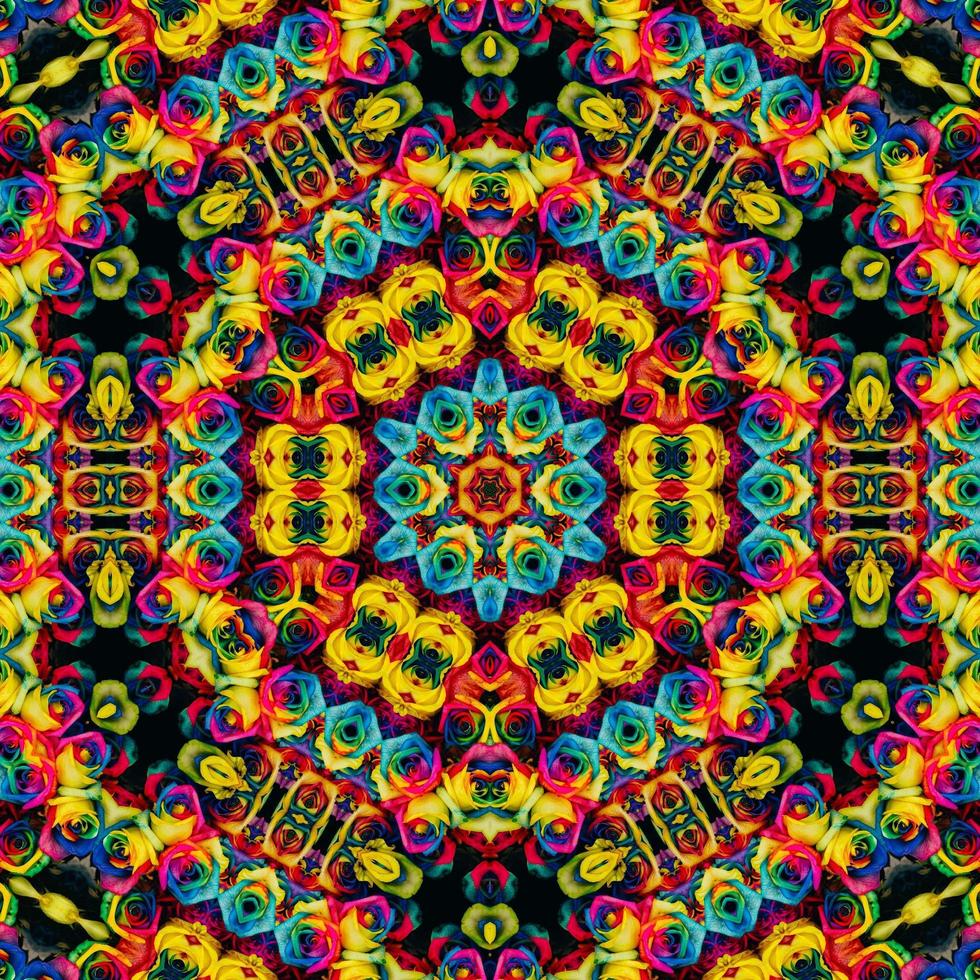 Colorful abstract square background. Kaleidoscope pattern of colorful flowers. Free background. photo