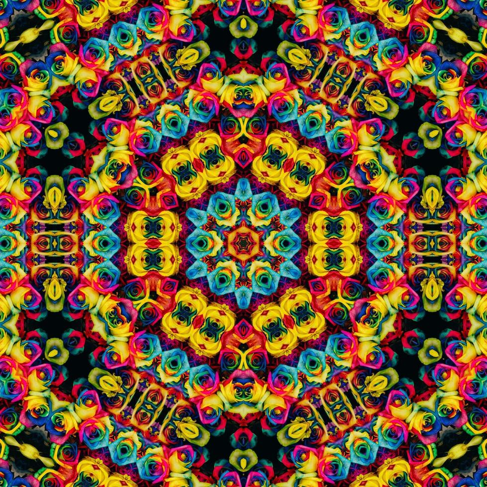 Colorful abstract square background. Kaleidoscope pattern of colorful flowers. Free background. photo