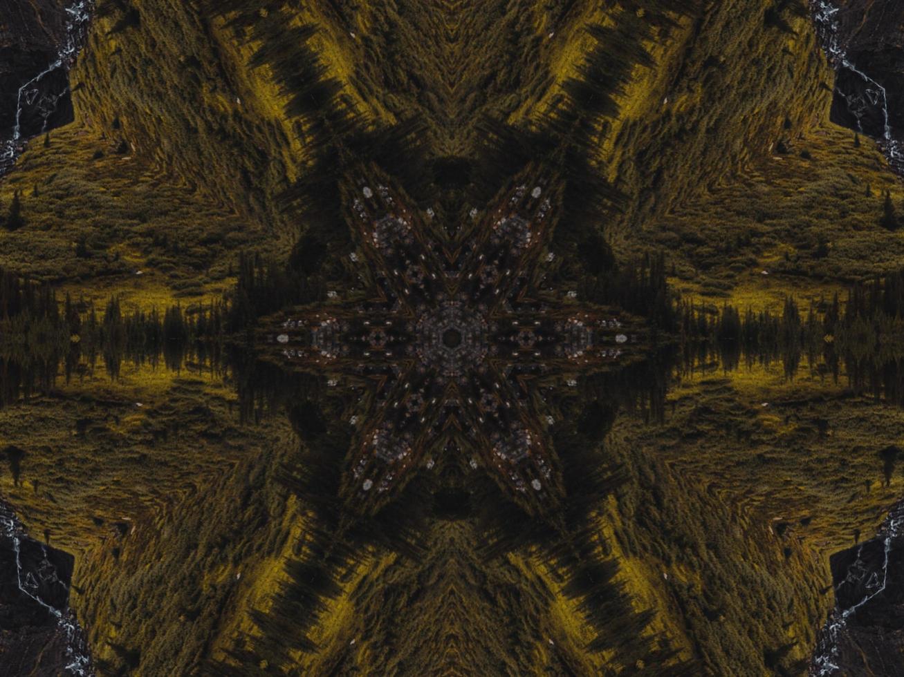 Black and navy green abstract floral background. Kaleidoscope pattern. Free Photo