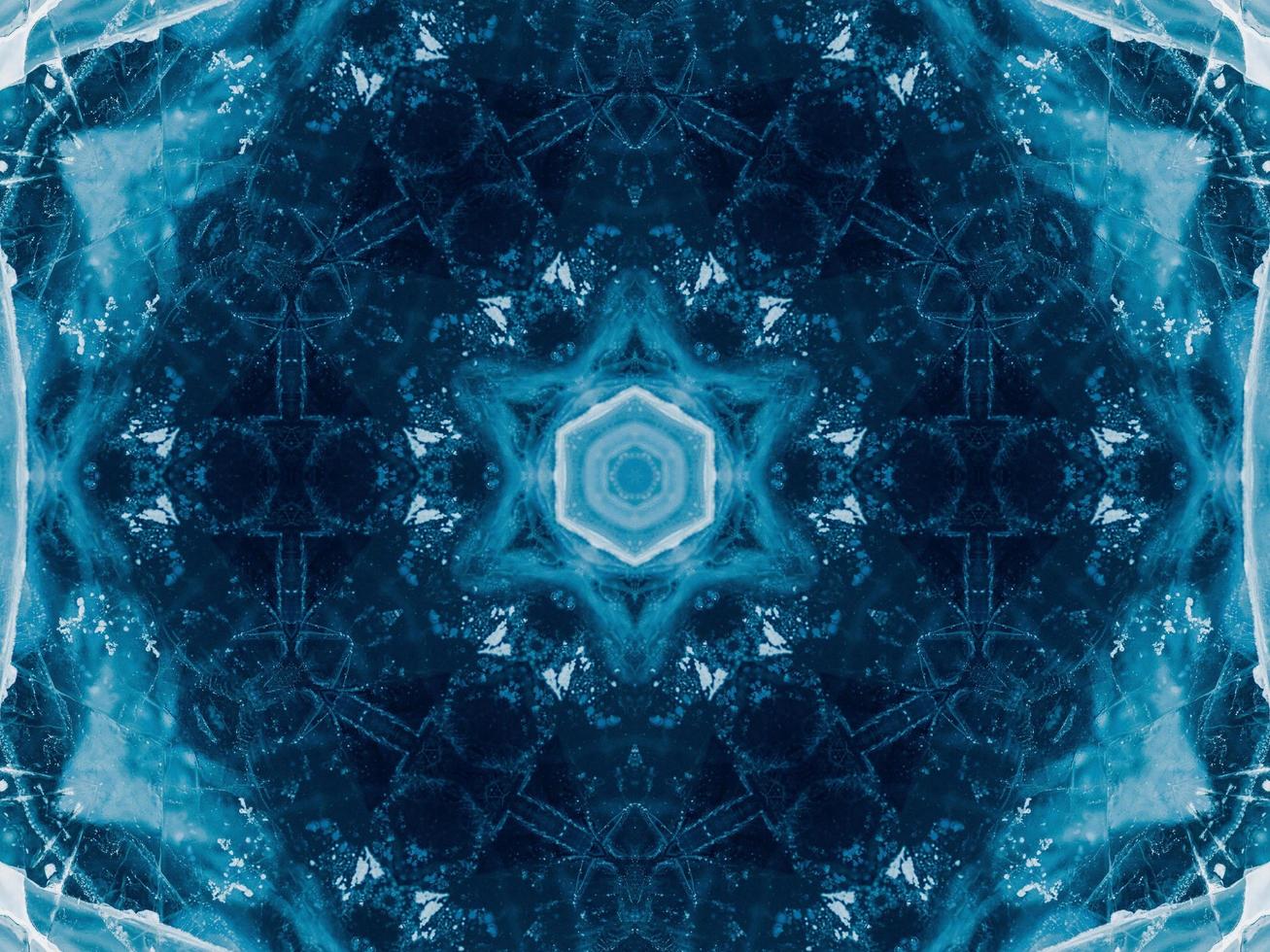 Reflection of deep blue sea in kaleidoscope pattern. Dark blue abstract background. Free photo. photo