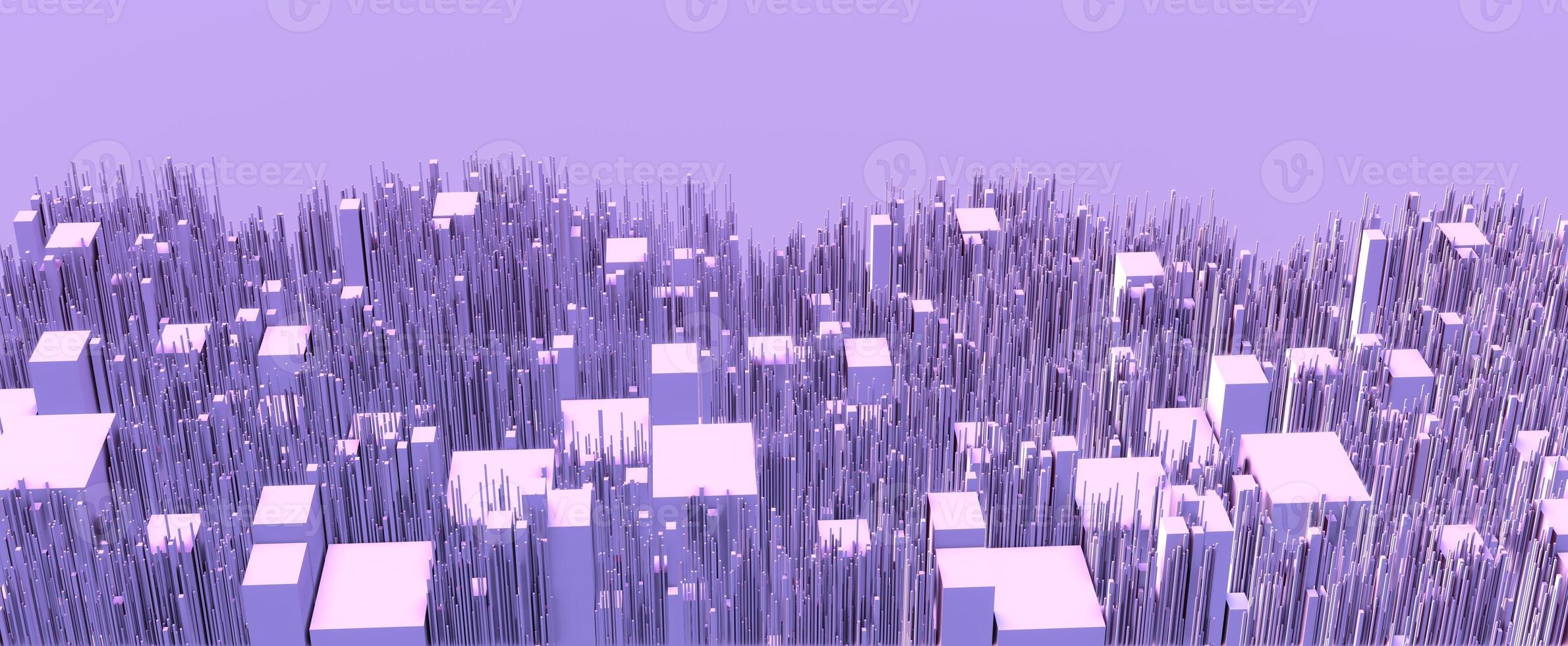 Abstract computing and loading digital data. Blocks and line jumps 3d render of information in cyber space. Wavy changes in engineering power and futuristic metropolis with skyscrapers of future photo