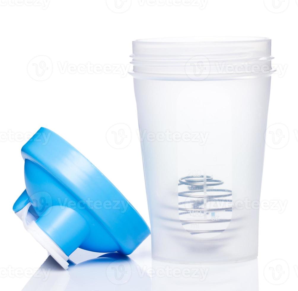 Empty protein shaker with metallic ball photo