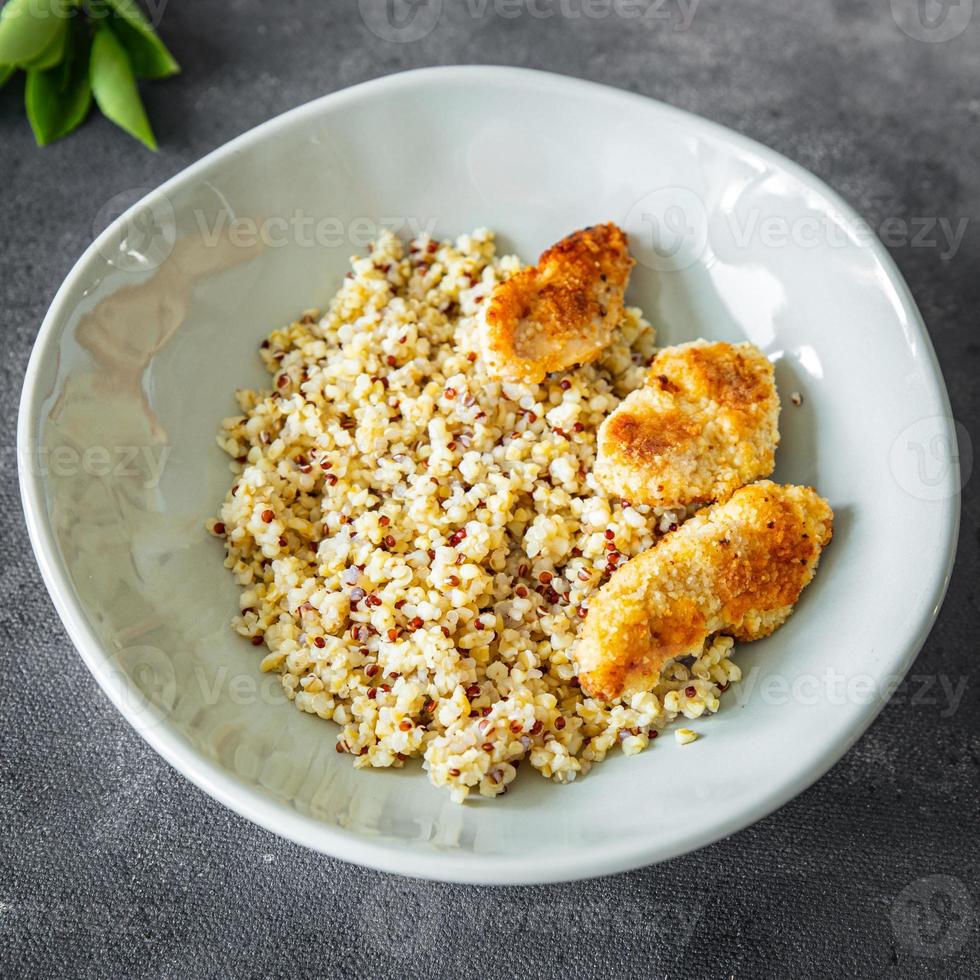 porridge bulgur quinoa breaded chicken breadcrumbs baked poultry meat