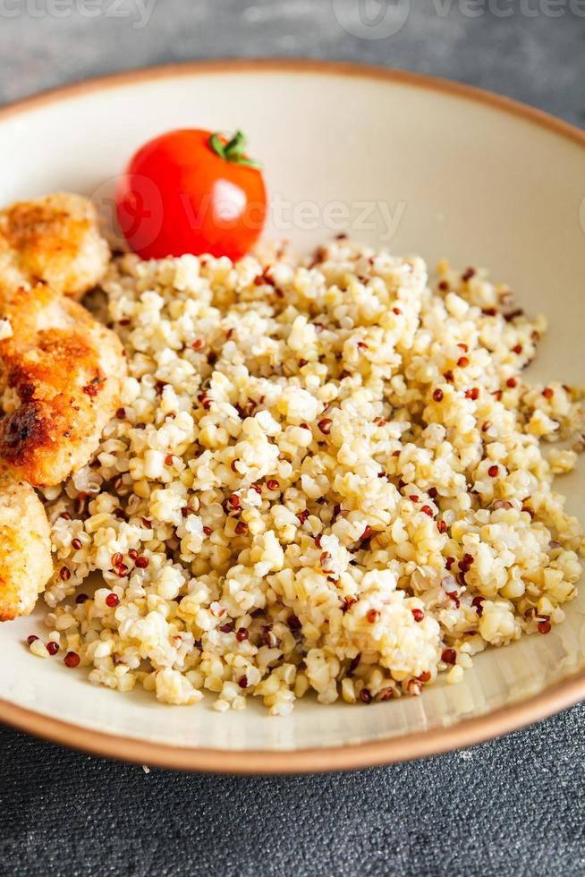porridge bulgur quinoa breaded chicken breadcrumbs baked poultry meat