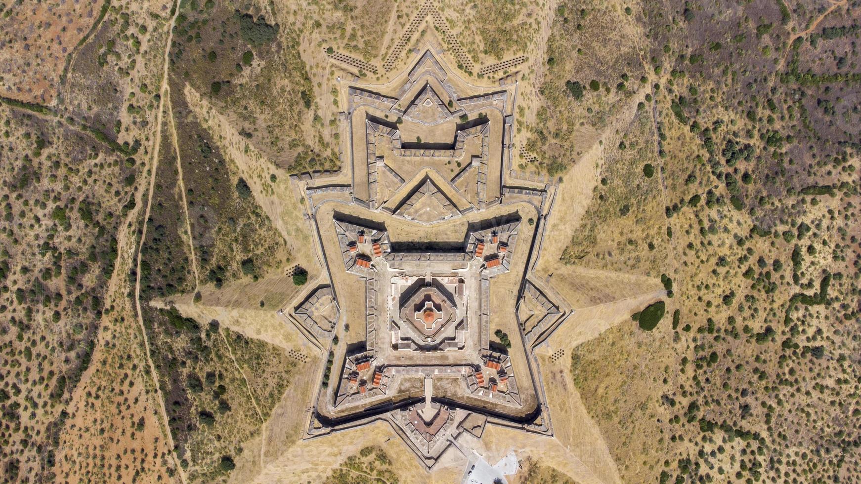 Aerial drone view of the Fort of Graca, Garrison Border Town of Elvas and its Fortifications. Unesco world heritage Portugal. Historic site. Touristic destination for holidays. Alentejo, Elvas. photo