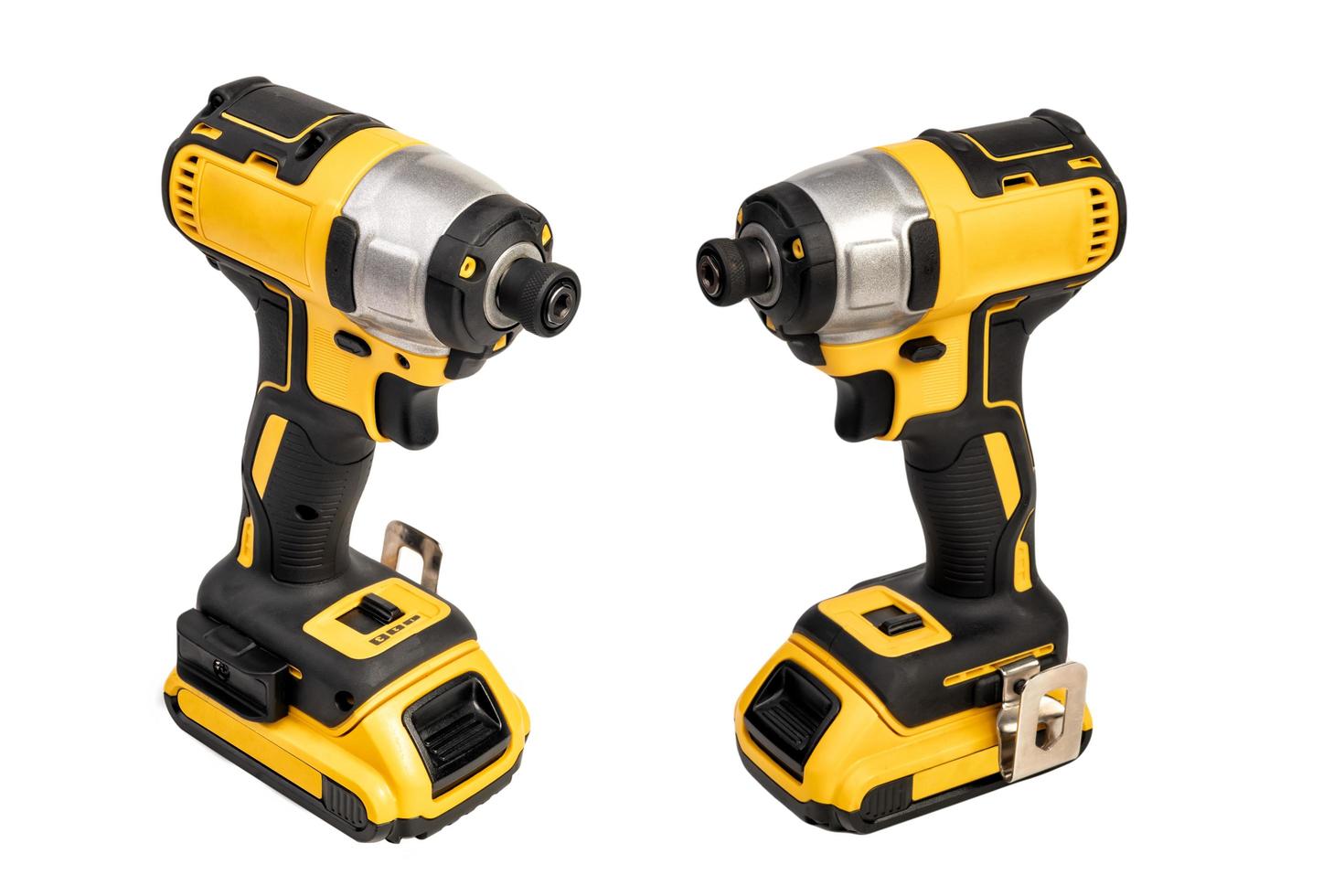 Power tool , Electric Screwdriver Cordless Drill   Brushless Motor Impact Driver with battery on white background,  woodworking tools photo