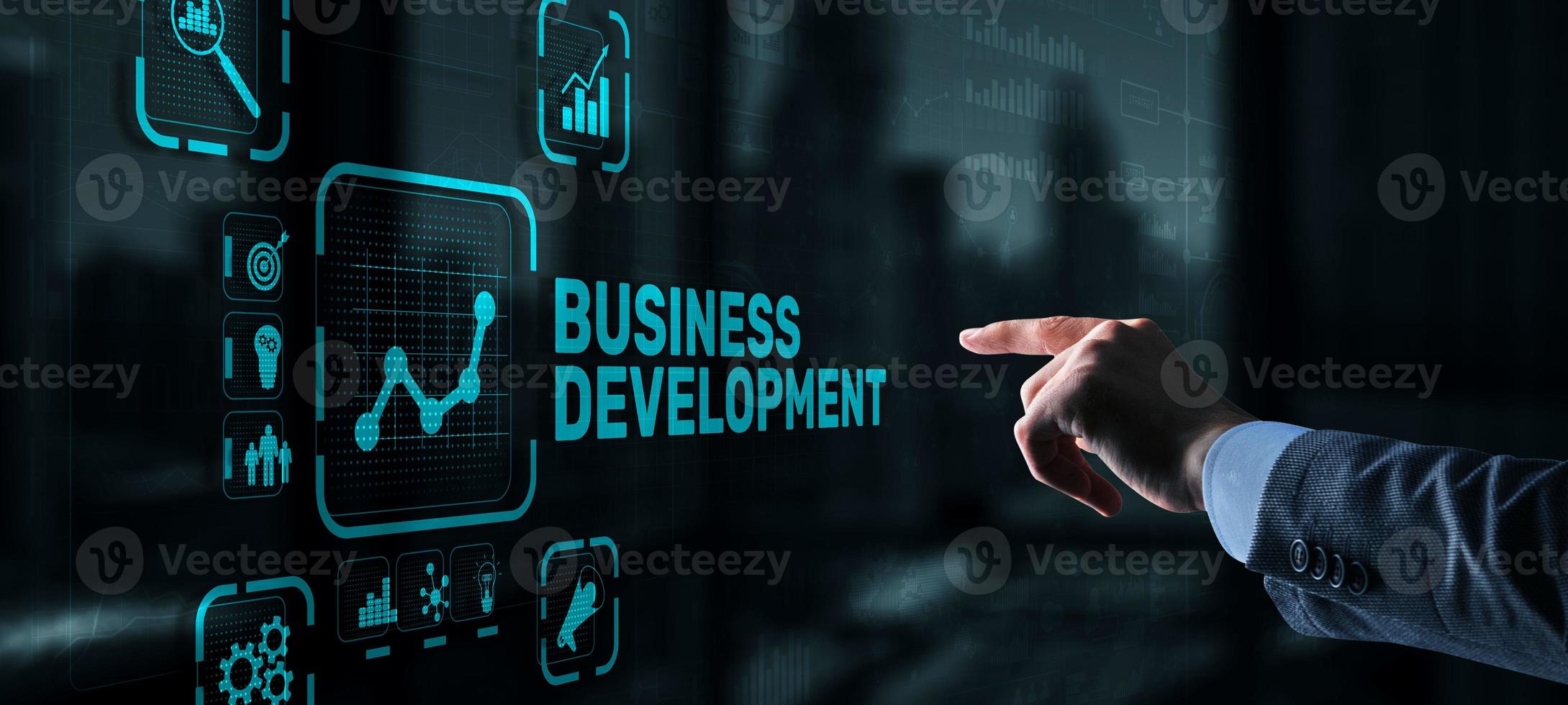 Business Development Planning. Inscription on 3D the virtual screen photo