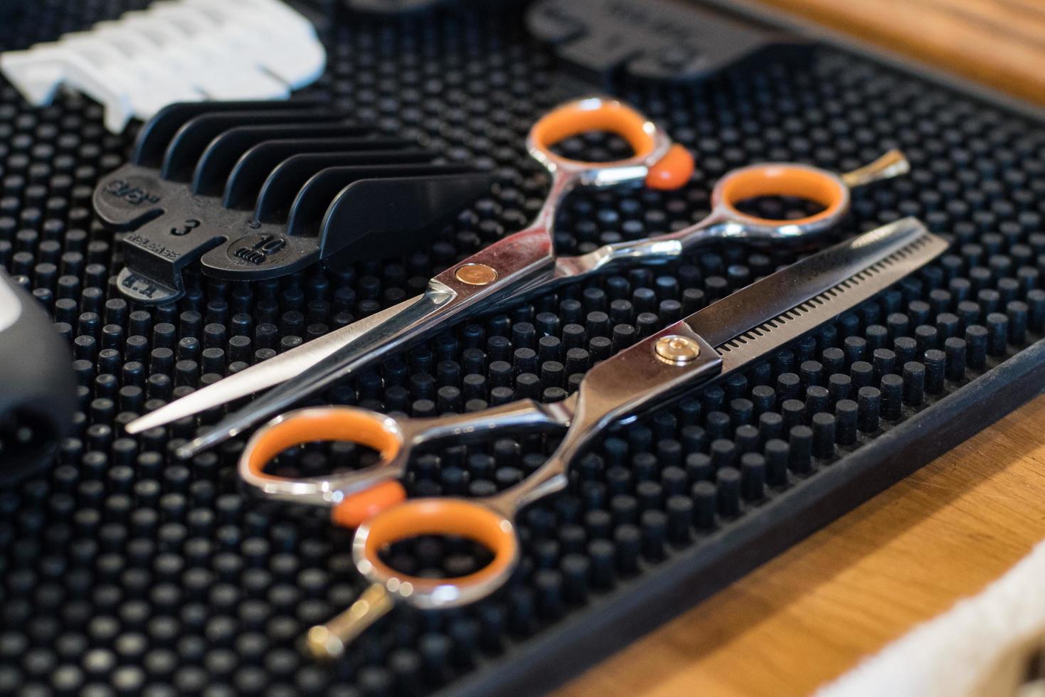 Close up of barber tools on the table photo