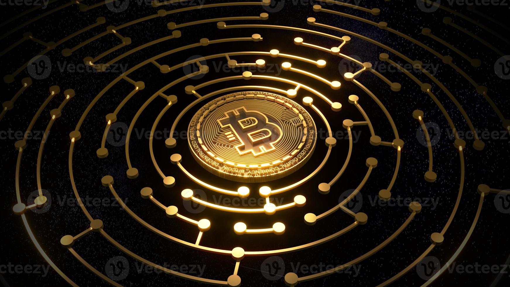 3D Render Bitcoin around with gold circle circuit board for Cryptocurrency for Future business world of economy photo