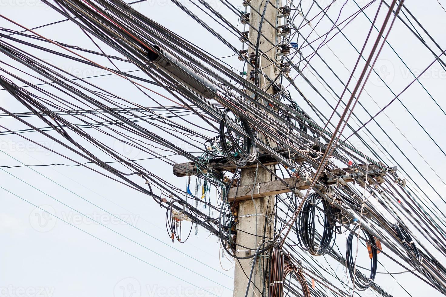 Electric power post with wire photo