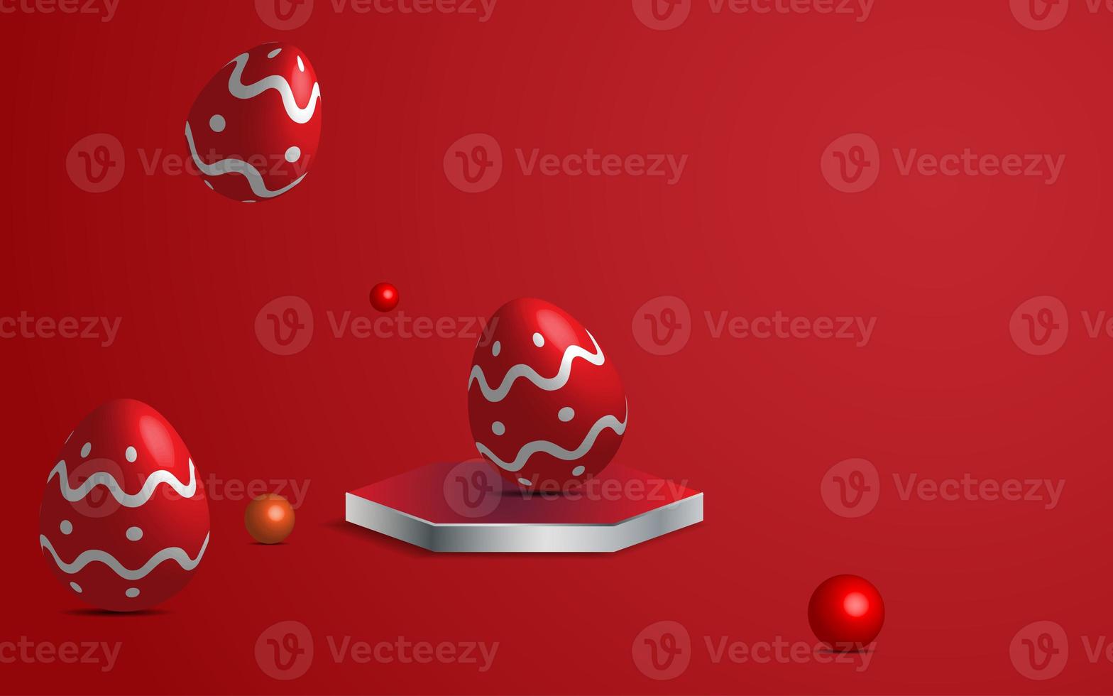 Representación 3d de un huevo de pascua decorado en rojo con un podio para usar en diseños de pascua foto