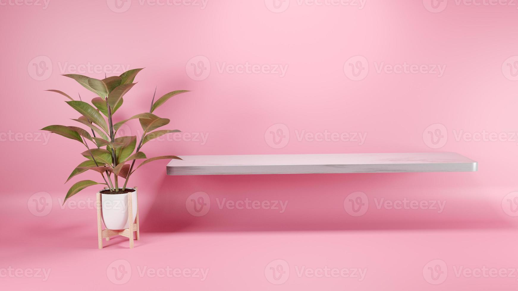 3d rendering abstract platform with plants podium product presentation on wall shade photo