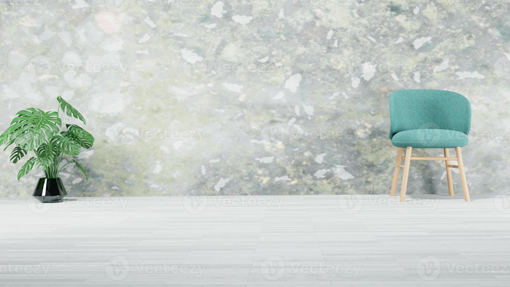 Empty room with plants mockup have wooden floor on concrete wall photo