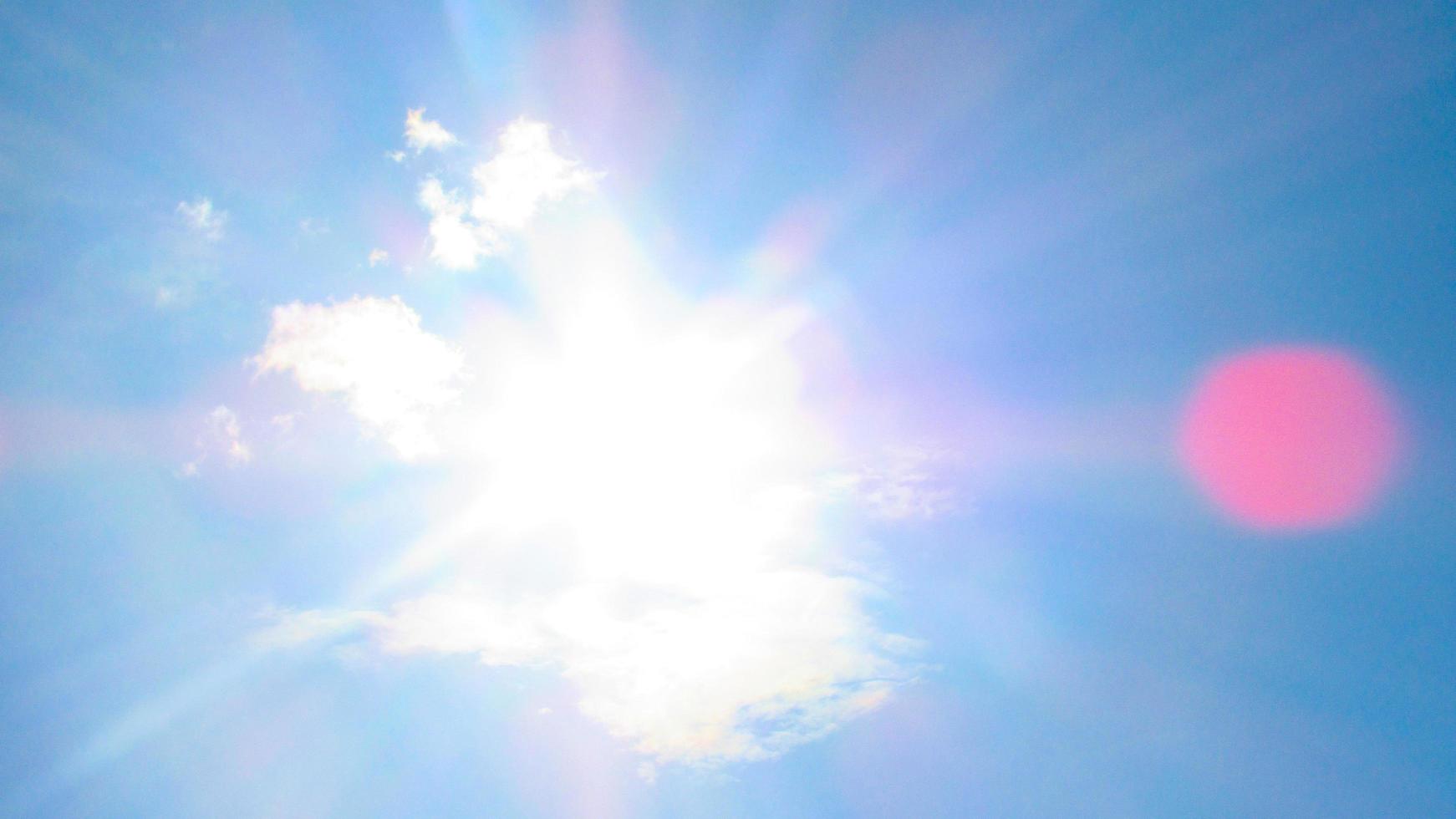 sun on the background of a blue sky with white clouds photo