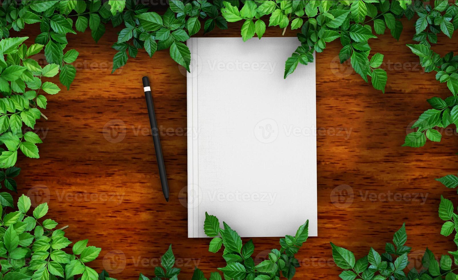 3d render book and phone mockup with wood backgound photo