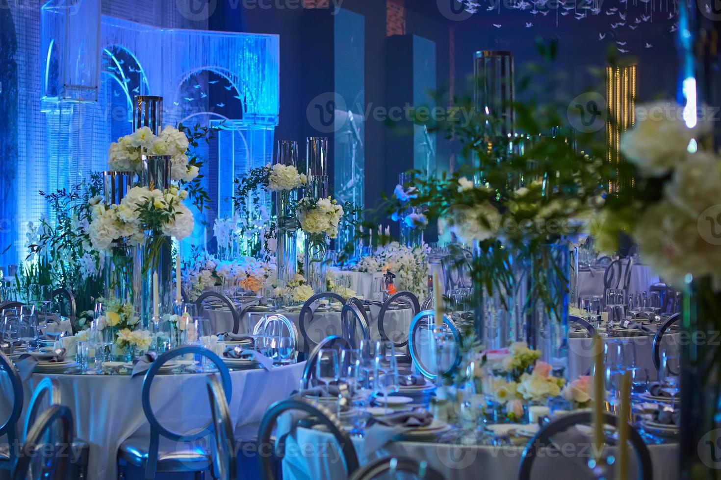 Table set for wedding or another catered event dinner. Shallow dof photo