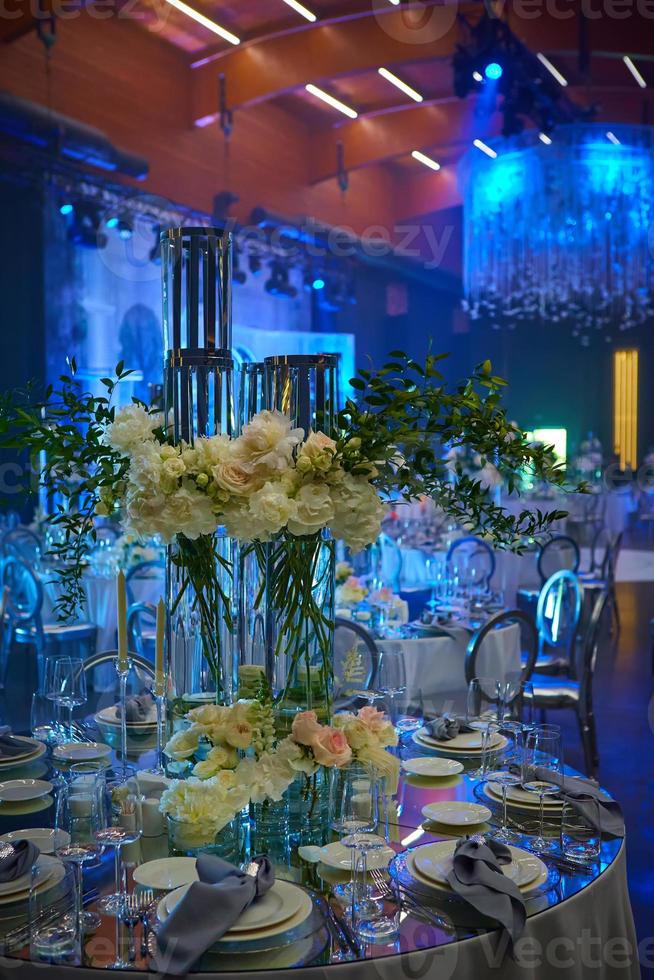 Table set for wedding or another catered event dinner. Shallow dof photo