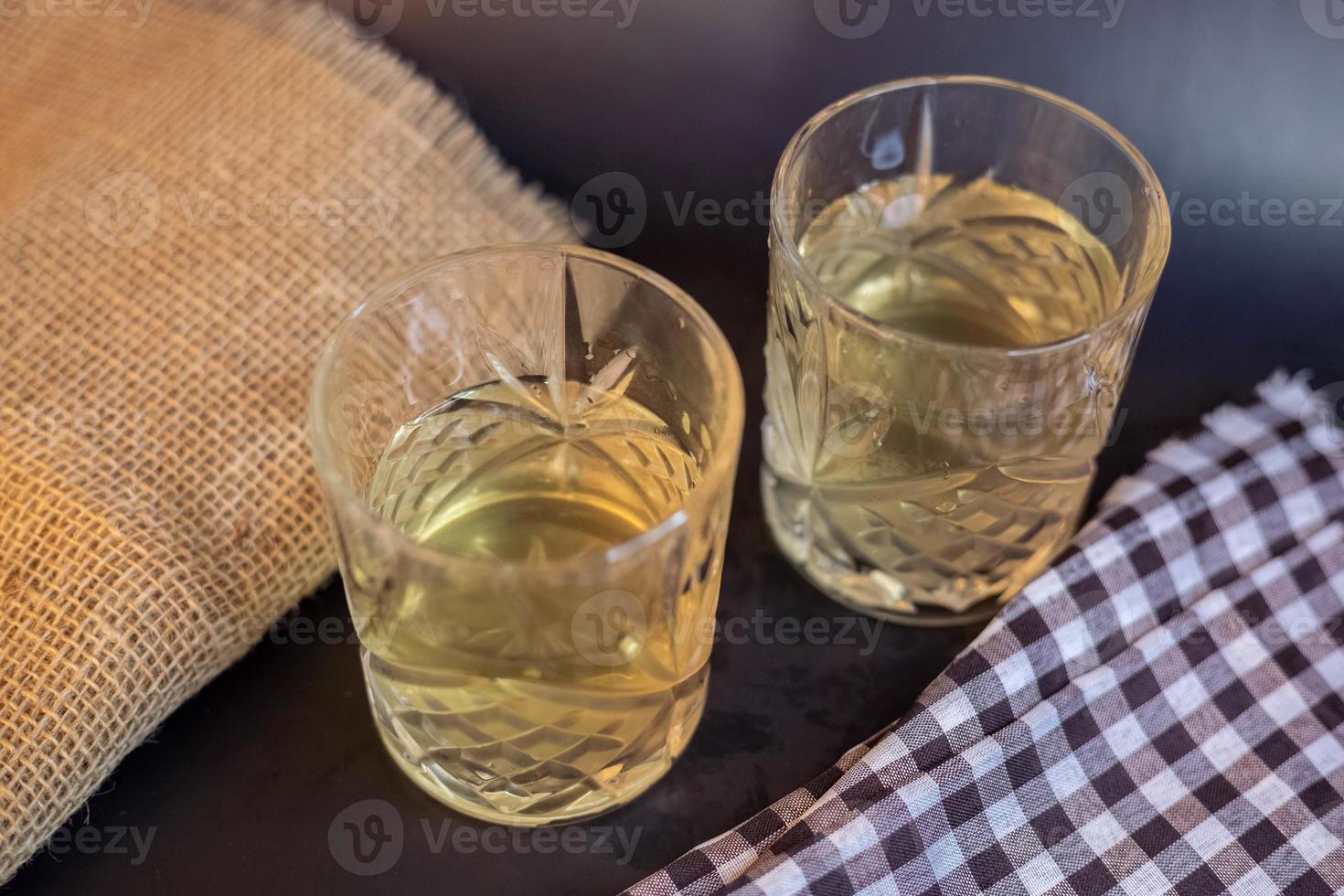 glass of water on the table photo