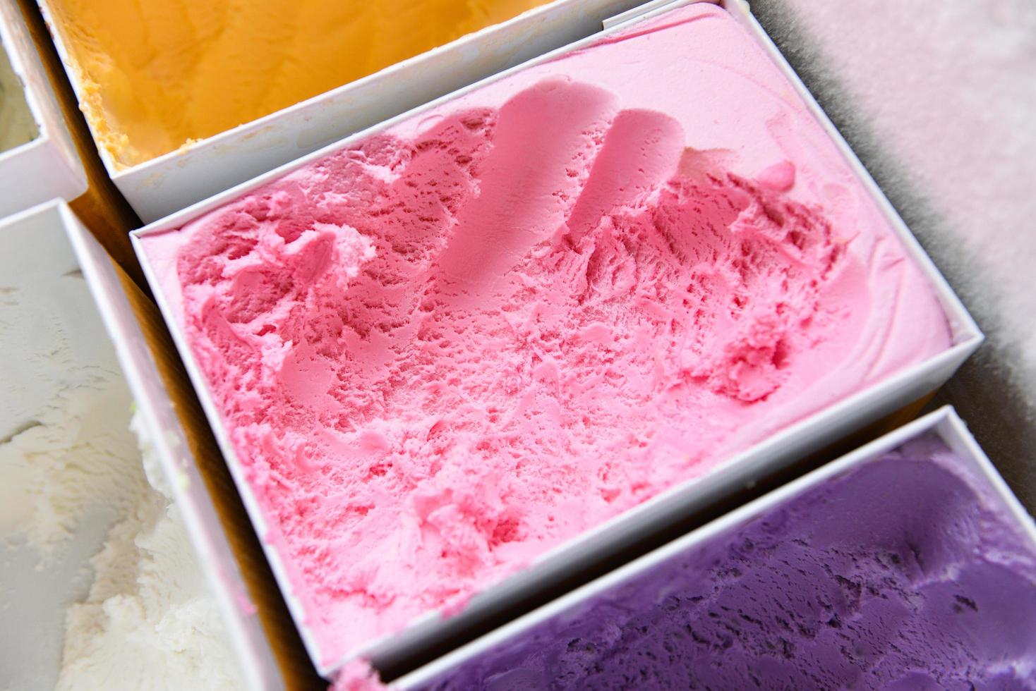 ice cream scoop, colorful ice cream in box photo