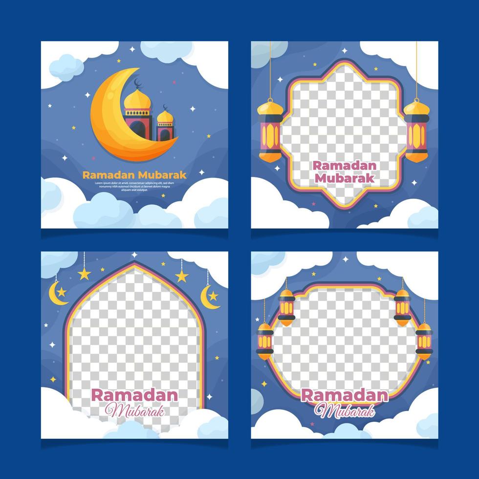 Set of Flat Ramadan Social Media Post vector