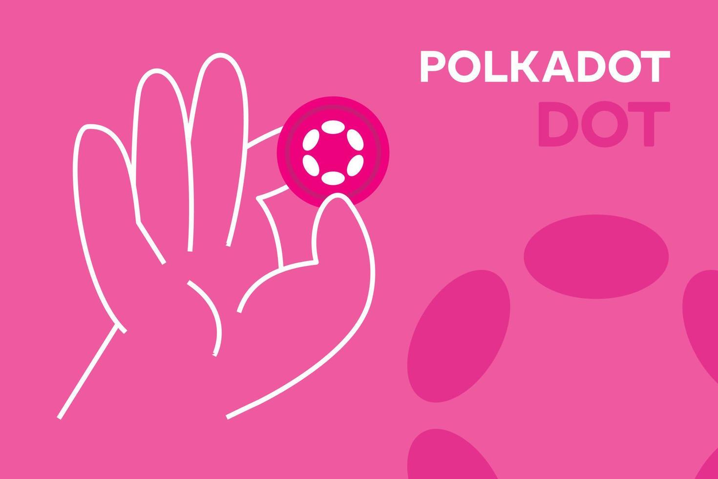 Hand holding Polkadot Coin illustration. DOT token design for web, apps and mockups. DOT cryptocurrency flat design banner concept in editable EPS vector. vector