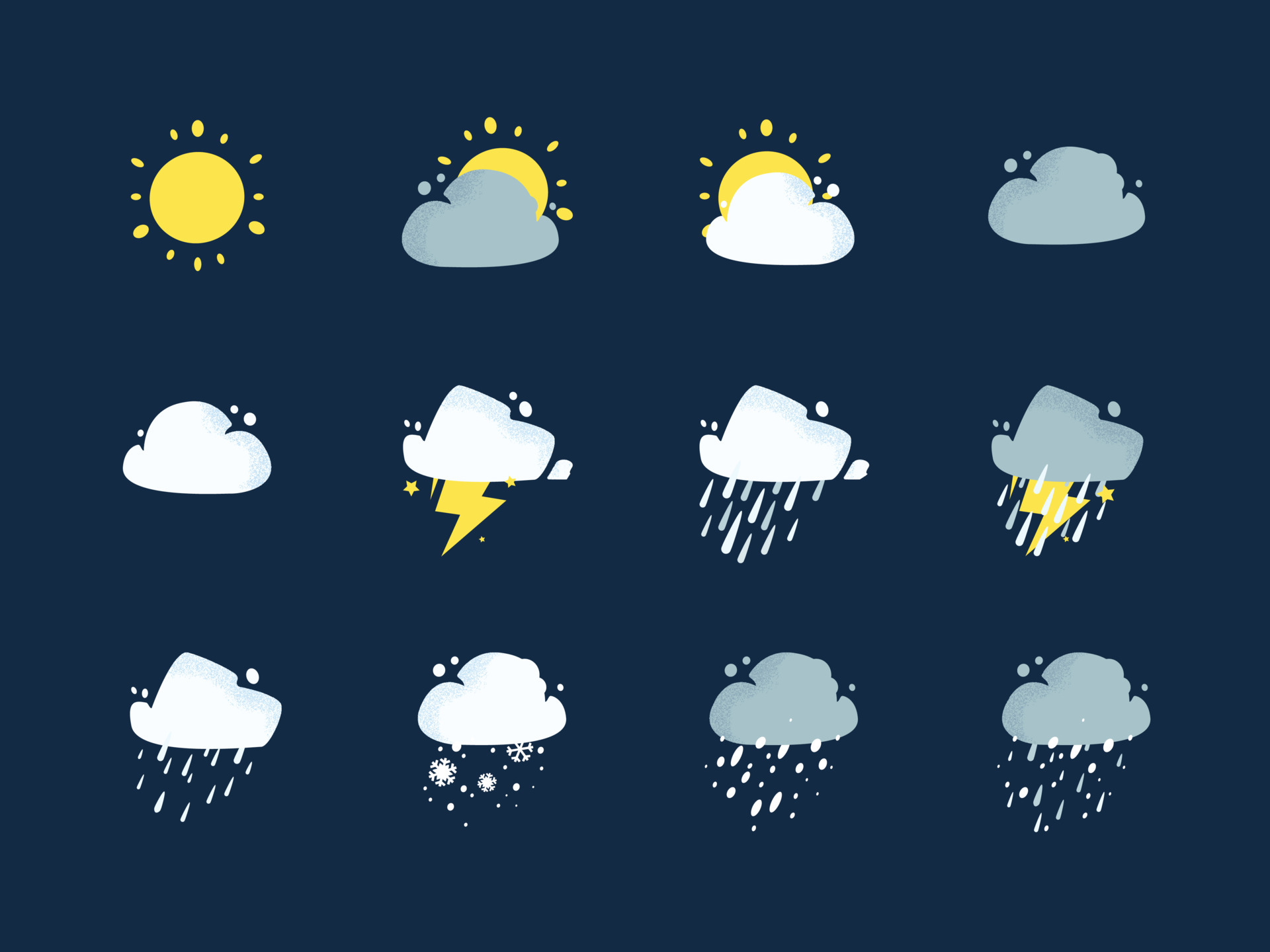 Weather conditions icon set on dark blue background, best for animation, app  design and print, editable vector. 7139902 Vector Art at Vecteezy