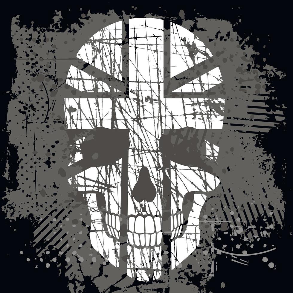 cráneo con bandera, camisetas de diseño vintage grunge vector
