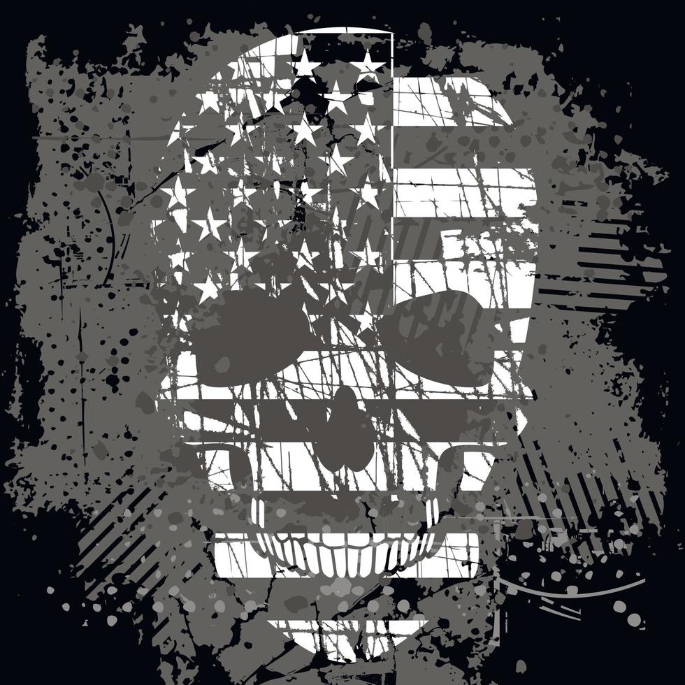 skull with flag, grunge vintage design t shirts vector