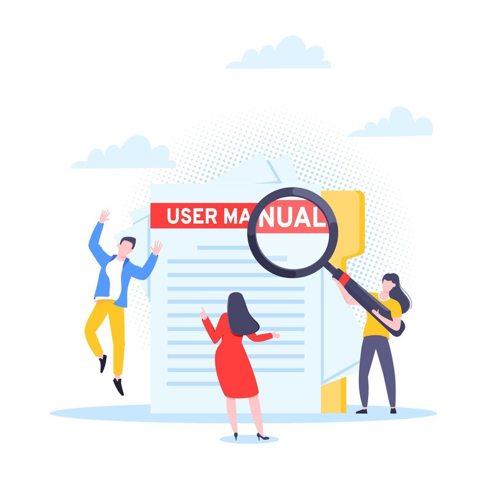 User manual guide book flat style design vector illustration.
