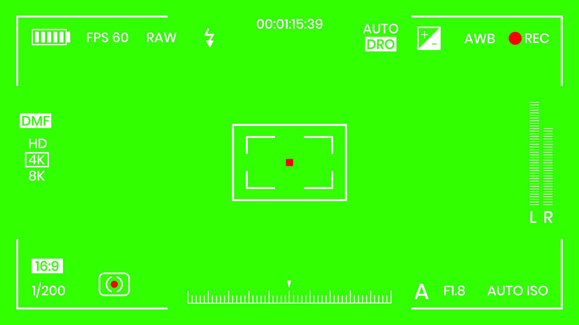 Green colored chroma key camera rec frame viewfinder overlay background screen flat style design