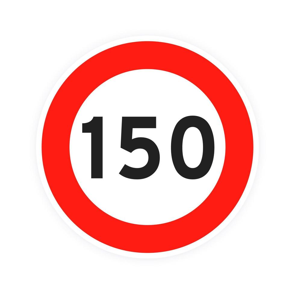 Speed limit 150 round road traffic icon sign flat style design vector illustration isolated on white background.