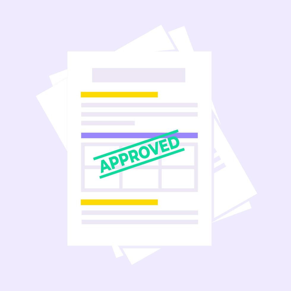 Approved credit or loan form with document file and claim form on it. vector