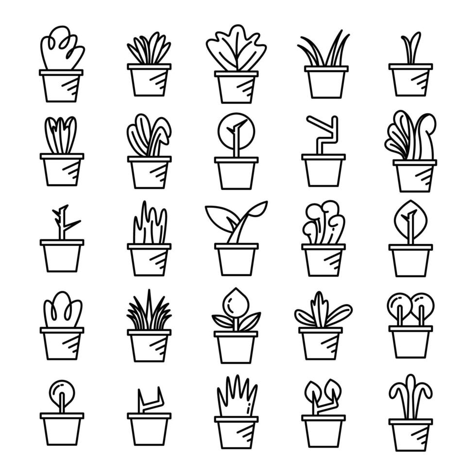 tree and houseplant icons line illustration vector