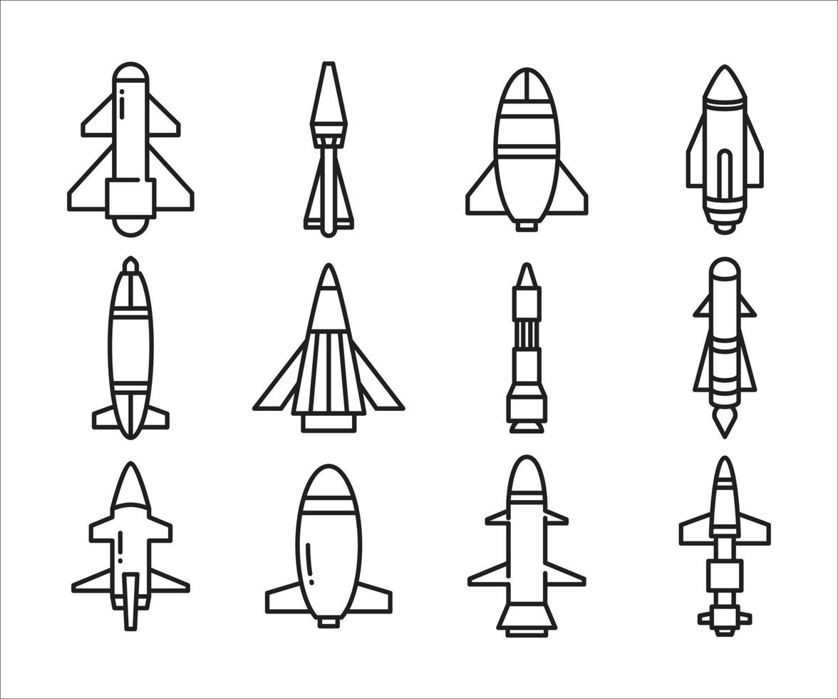 iconos de línea de misiles y cohetes vector
