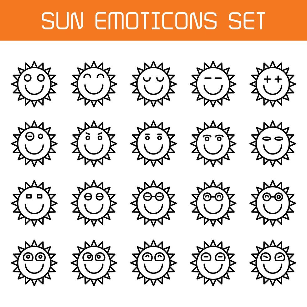 happy sun emoticon line illustration vector