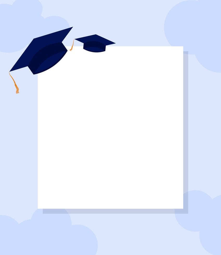 Graduation Greeting Card Isolated on Blue Cloud Background Design vector