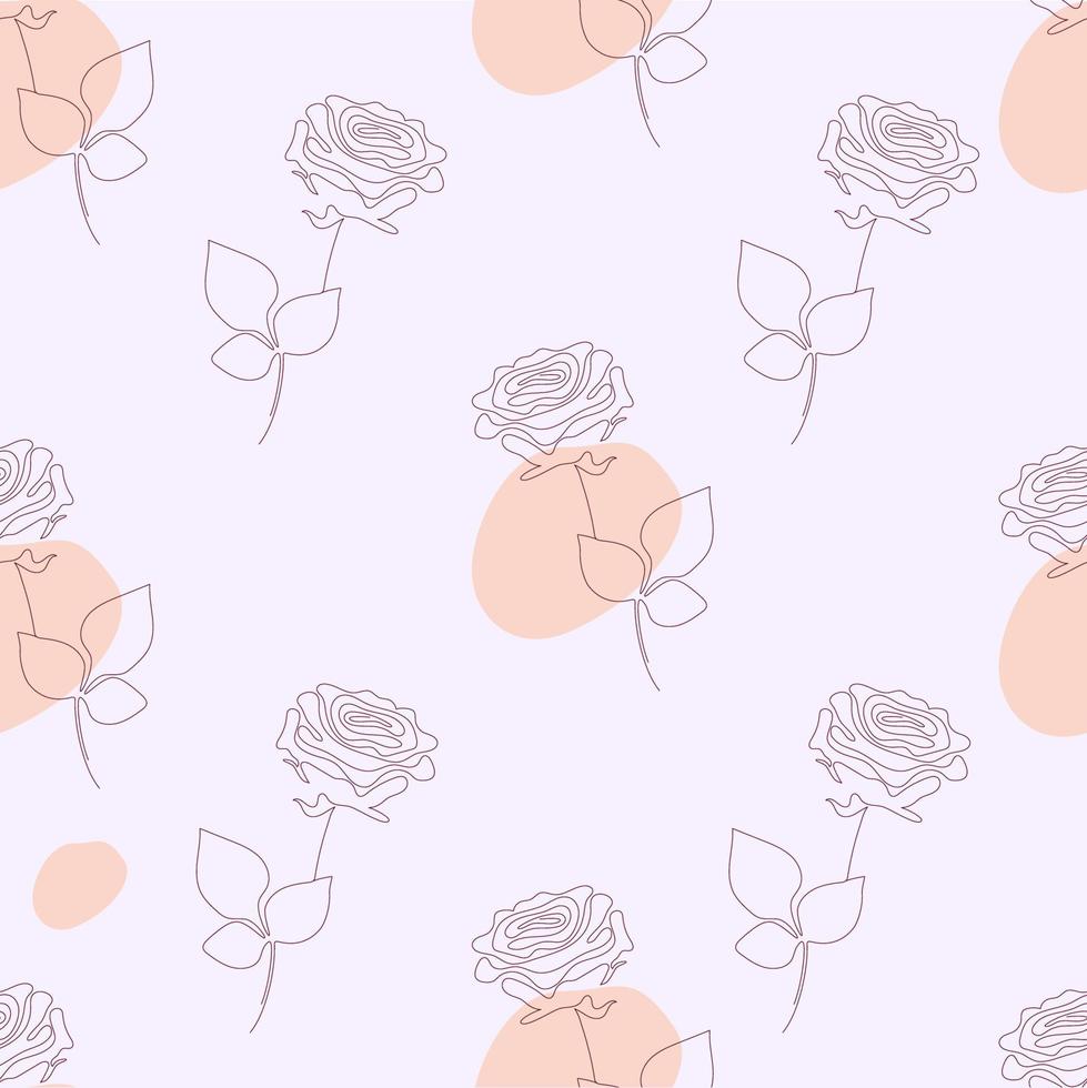 patrones sin fisuras florales. rama de rosa de flor lineal con manchas abstractas sobre fondo blanco. ilustración vectorial dibujo botánico para decoración, diseño, impresión, embalaje, papel pintado y textil vector