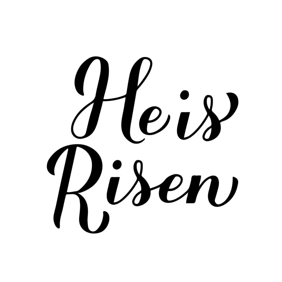 He is risen modern calligraphy hand lettering isolated on white. Christen Quote typography poster. Easy to edit vector template for Easter greeting card, banner, sticker, etc.