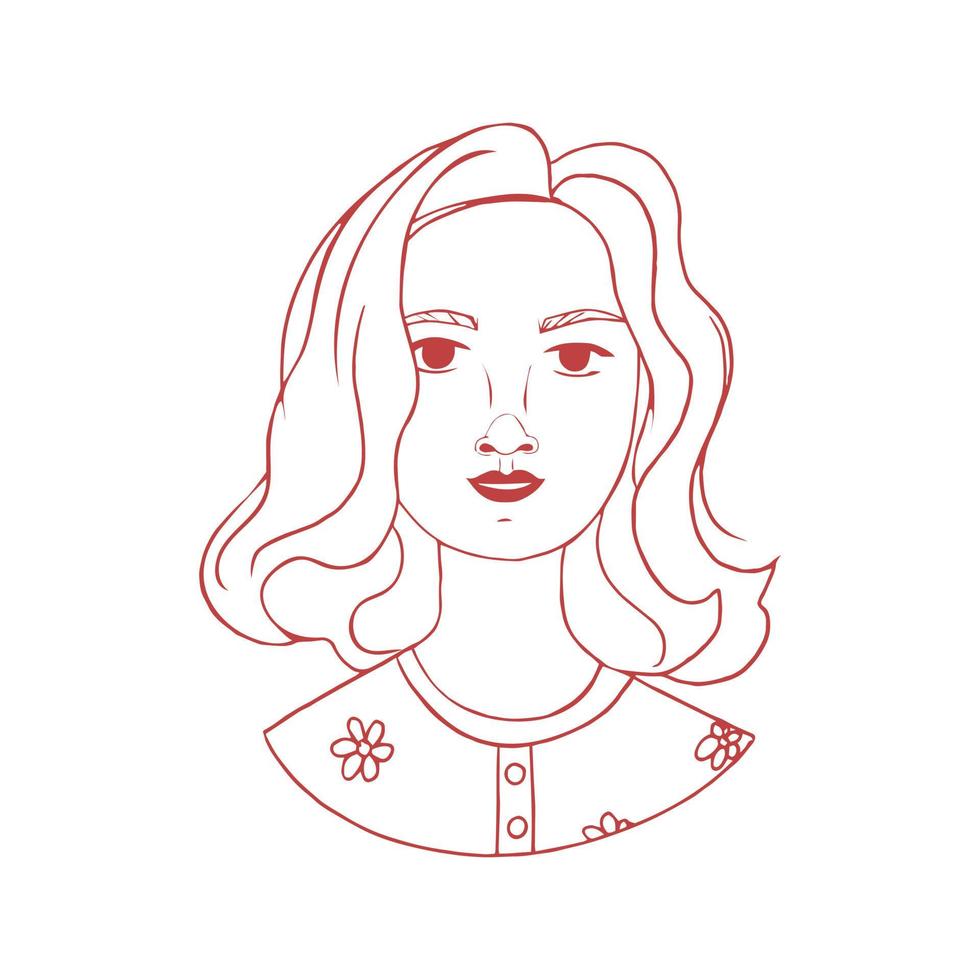 Portrait of a young girl. The face of a stylish abstract woman with fashionable hair. Line art. Coloring for children. vector