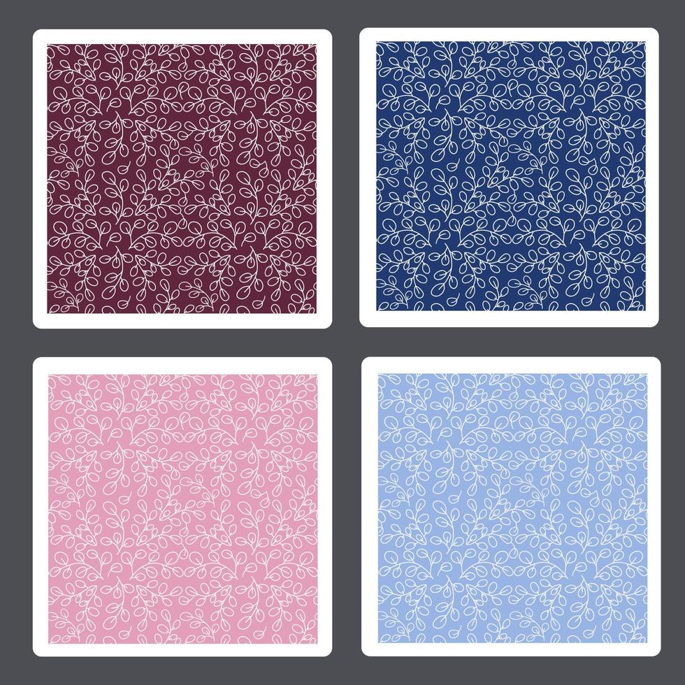 Set of seamless botanical patterns. Tree branches with leaves. vector