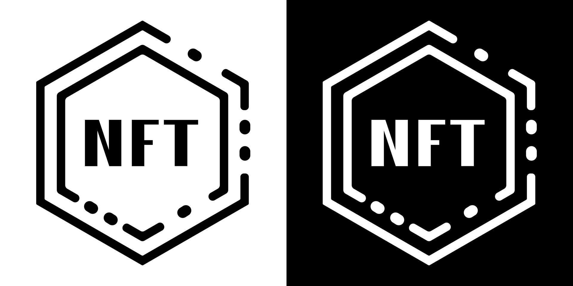 Vector icon of NFT technology. Letters on white and black background