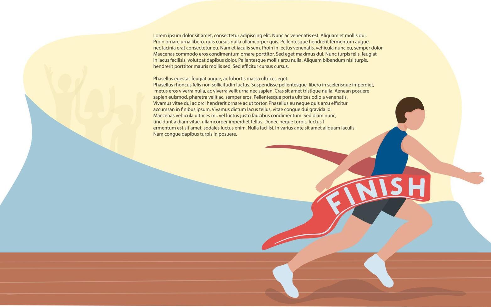 A fast runner crosses the finish line. Winner of a running competition. Athletics. Motivational banner, web page. vector