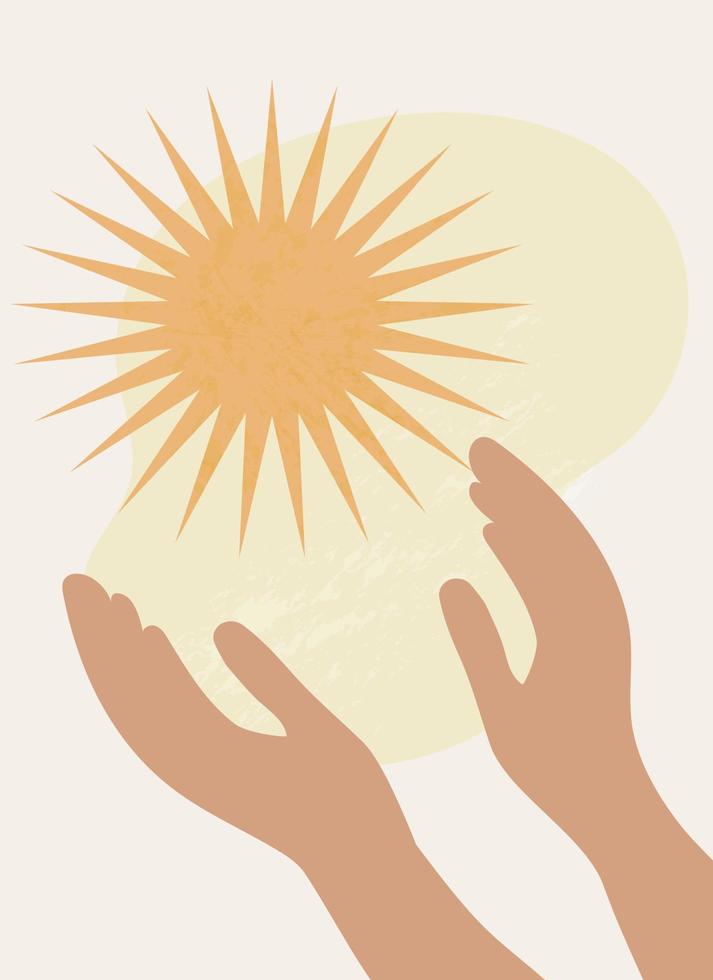 manos alcanzando el sol. un símbolo de paz y armonía vector