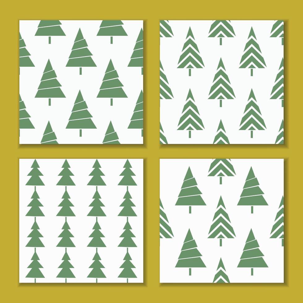 A set of seamless patterns of stylized simple shape Christmas trees vector