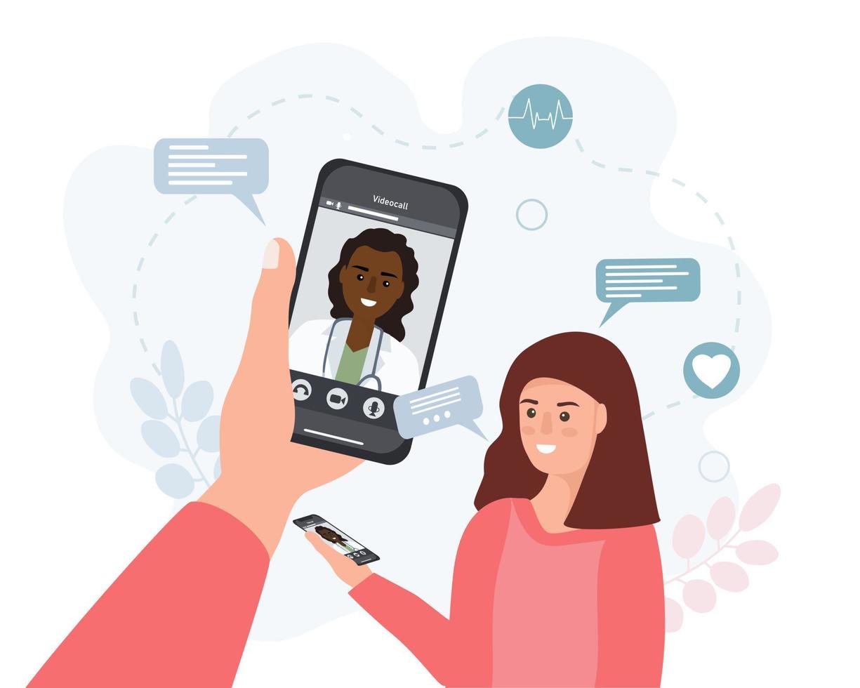 Online consultation with a doctor. Video call with a medical specialist on your phone screen vector