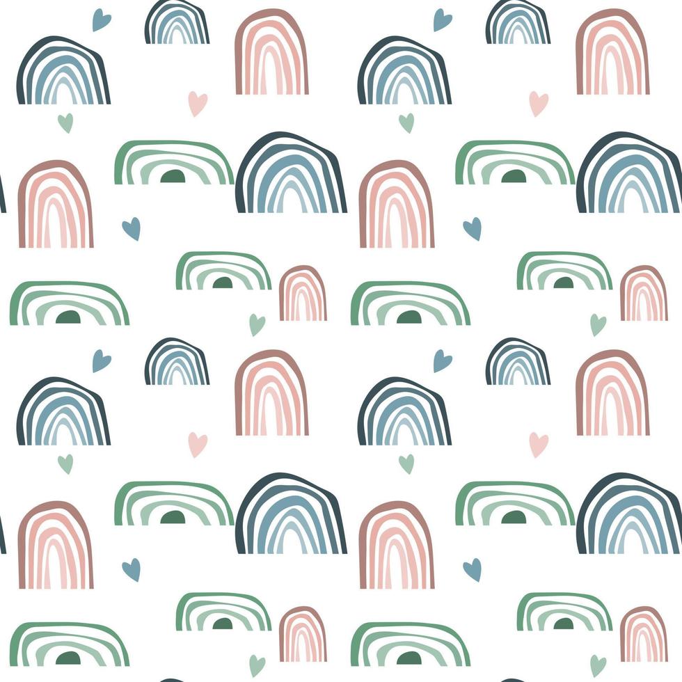 Seamless pattern. Hand drawn rainbow pattern in boho style. Abstract minimalist elements. vector