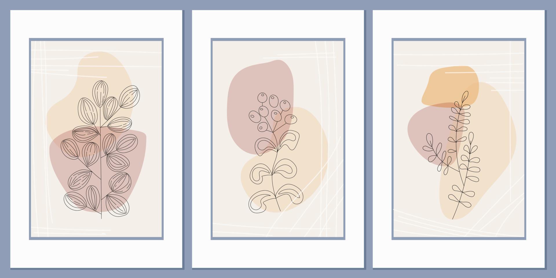 Linear drawing of a plant. Contour field grass on the background of abstract geometric shapes and lines. vector