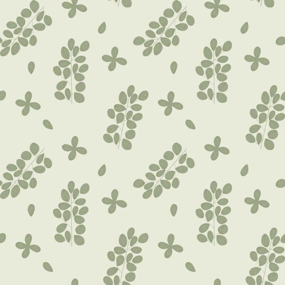 Seamless pattern of different types of field grasses and branches. Plant ornament of simple botanical elements. vector