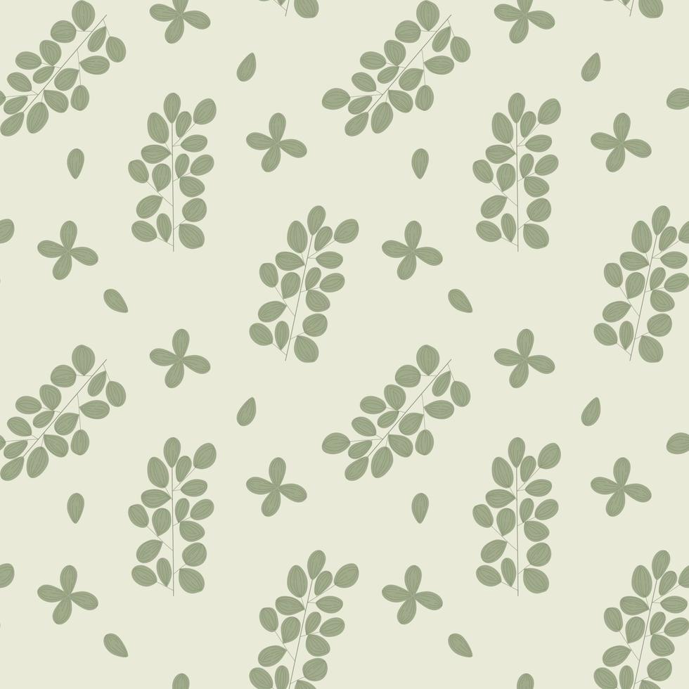 Seamless pattern of different types of field grasses and branches. Plant ornament of simple botanical elements. vector