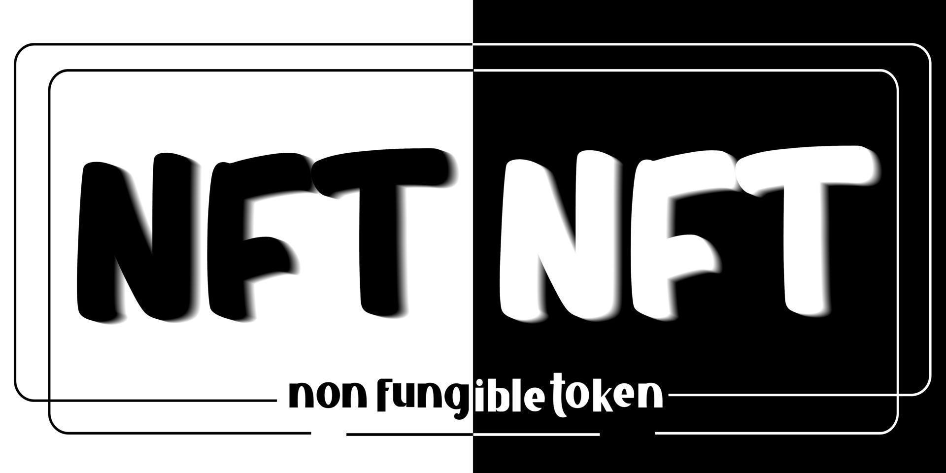 Vector icon of NFT technology. Letters on white and black background
